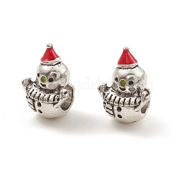 合金エナメルヨーロピアンビーズ  大穴ビーズ  クリスマス雪だるま  アンティークシルバー  14x10x8.5mm  穴：4.5mm&nbsp;PALLOY-I218-08AS