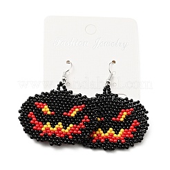 Boucles d'oreilles jack-o-lanterne tressées en graines de verre&nbsp;EJEW-B012-07