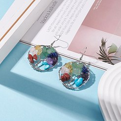 Anello intrecciato con pietre preziose miste naturali e sintetiche con orecchini pendenti albero della vita&nbsp;EJEW-JE04881-01