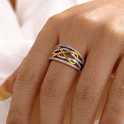 Fingerringe aus Messing mit Mikropavé-Kubikzirkonia für Damen&nbsp;RJEW-Z146-01GP