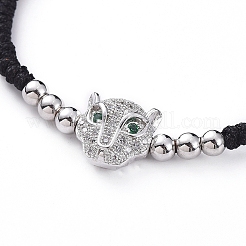 Bracciali intrecciati con filo di nylon regolabile in ottone leopardo&nbsp;BJEW-JB04984-01