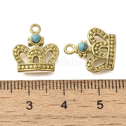 合成ターコイズチャーム  304ステンレススチールセッティング  ゴールドカラー  クラウン  14.5x13x5mm  穴：1.4mm&nbsp;STAS-U027-09G-02