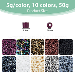 50 г 10-х видов стеклянных цилиндрических бусин SEED-DC0001-15