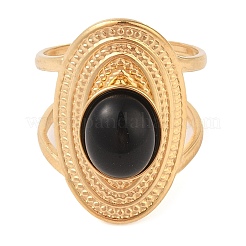 Anillos de dedo ovalados de ágata negra teñida y calentada de forma natural&nbsp;RJEW-Z057-14G-010