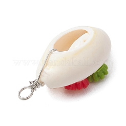 Подвески из натуральной ракушки каури и цветка из непрозрачной смолы&nbsp;PALLOY-JF03820