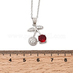 Pendentif cerise en laiton pavé de zirconiums cubiques transparents et rouges&nbsp;NJEW-H092-05P