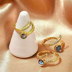 Кольца-манжеты из латуни с микропаве из прозрачного кубического циркония и эмалью для женщин RJEW-L113-034G