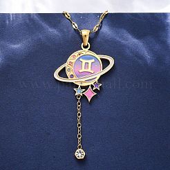 Ожерелья с подвеской в виде планеты и созвездия из нержавеющей стали 304 с перламутровой эмалью&nbsp;NJEW-D310-01I-G