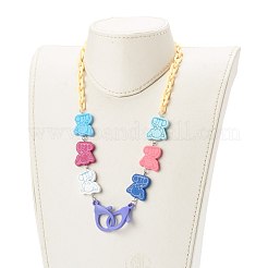 Бусы из натурального окрашенного дерева с принтом слона NJEW-JN03527