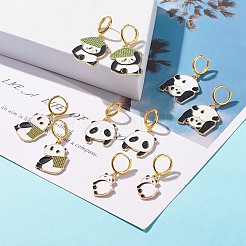 女性のための合金エナメルパンダダングルフープピアス  ライトゴールド  ミックスカラー  36~42mm  ピン：1mm&nbsp;EJEW-JE04774