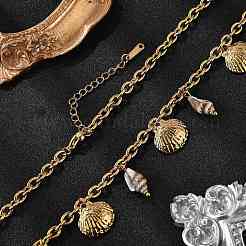 Летние пляжные ожерелья из нержавеющей стали 304 и ракушек NJEW-Z061-09G