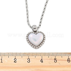 304 нержавеющая сталь паве ракушка сердце кулон веревка цепь ожерелья для женщин&nbsp;NJEW-Z070-02P