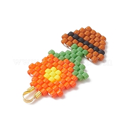 ミユキガラスシードビーズペンダント  花のチャーム  真鍮ワイヤーガーディアン付き  ゴールド  ダークオレンジ  28x14x1.8mm  穴：4.5x2.5mm&nbsp;PALLOY-MZ01259-02