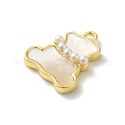 Овальные/медвежьи латунные подвески из натуральных белых ракушек с паве KK-D095-04B-G