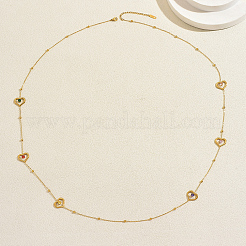 Lange Halskette aus Edelstahl mit hohlen Herzgliedern und farbenfrohen Zirkonia für Damen&nbsp;BA3672