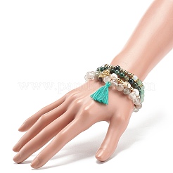 4 шт. 4 стильных браслета из натуральных и синтетических смешанных драгоценных камней и жемчуга BJEW-JB08887