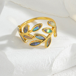 Открытые кольца-манжеты из нержавеющей стали 304 с натуральными ракушками для женщин.&nbsp;FS-WGDE0C4-01