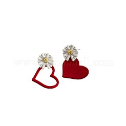 合金ダングルスタンドピアス  花とハート  レッド  20x17mm&nbsp;WG67616-01