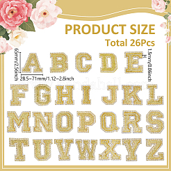 26個の文字 a~z グリッターパウダーとスパンコールの縫い付け布パッチ  縫製工芸品の装飾  ゴールド  65x28.5~71x1.5mm&nbsp;PATC-MA0001-54C