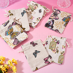 15 Stück 3 Stile Schmetterling bedruckt Polycotton (Polyester-Baumwolle) Verpackungsbeutel Kordelzugbeutel&nbsp;ABAG-TA0002-14