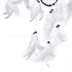 Rete/ragnatela intrecciata in cotone rotondo fatta a mano con decorazione da appendere alla parete con piume&nbsp;HJEW-G015-06B