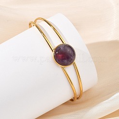 Bracciali rigidi da donna in acciaio inossidabile 304 e pietre preziose naturali.&nbsp;BJEW-JB14123-02