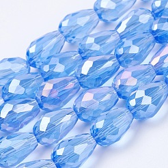 電気メッキガラスビーズセット  ABカラーメッキ  多面カットティアドロップ  ライトスカイブルー  15x10mm  穴：1.7~2mm  46~48個/連  69~72cm&nbsp;LS-EGLA-D015-15x10mm-10