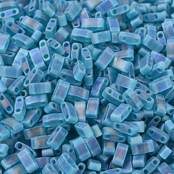 MIYUKIハーフティラビーズ  日本製シードビーズ  2の穴  （htl2405fr）マット透明ティールab  5x2.3x1.9mm  穴：0.8mm  約2500個/100g&nbsp;SEED-J020-HTL2405FR
