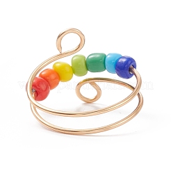 Anello polsino con perline rotanti con semi di vetro&nbsp;RJEW-JR00511-02