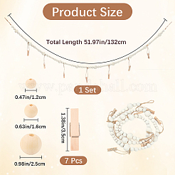 Espositore per foto da appendere a parete con ghirlanda di perline di legno&nbsp;AJEW-WH20011-54A