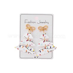 Серьги-подвески из сплава с напечатанным акриловым бантиком в виде рождественской елки.&nbsp;FS-WGF5007-01