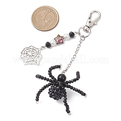 Подвеска из стеклянных бусин в виде черного паука на Хэллоуин HJEW-JM04317