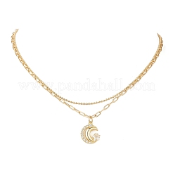 Латунные подвески в виде луны со звездой из прозрачного кубического циркония NJEW-JN05383