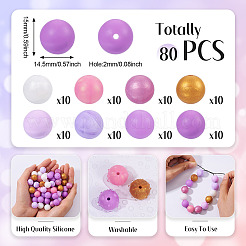 80 шт. 8 вида круглых пищевых силиконовых бусин&nbsp;SIL-TA0002-07