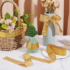 Жаккардовая цветочная лента из полиэстера длиной 7.5 ярд.&nbsp;OCOR-WH0088-84C