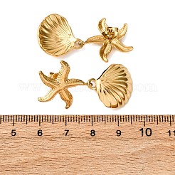Pendientes colgantes de acero inoxidable 304 con forma de concha y estrella de mar&nbsp;EJEW-Z135-02G-01