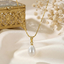 Halskette mit tropfenförmigem Anhänger aus Kunstperlen und Messing-Kastenkette für Damen&nbsp;XX0589