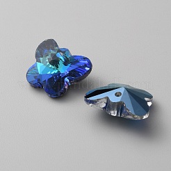 ファクトガラスペンダント  蝶のチャーム  ブルー  14.5x18x8mm  穴：1.4mm&nbsp;GLAA-WH0031-59C-04
