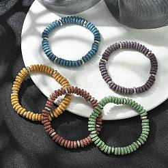 Braccialetti elasticizzati da donna con perline piatte rotonde di roccia lavica naturale tinta&nbsp;BJEW-JB09716
