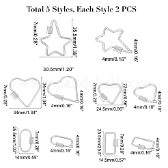 304ステンレススチールスクリューカラビナロックチャーム  ネックレス作り用  混合図形  ステンレス鋼色  10個/箱&nbsp;STAS-UN0015-02P