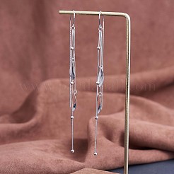 Boucles d'oreilles pendantes en argent sterling plaqué rhodium anti-ternissement avec 925 feuille et pampille en chaîne&nbsp;JE1042A