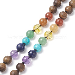 Буддийское ожерелье из смешанных натуральных и синтетических драгоценных камней и дерева NJEW-JN04308