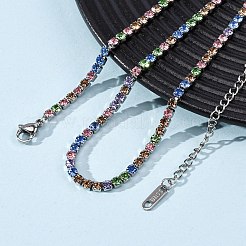 Colliers à chaîne en acier inoxydable 304 avec strass de 3 mm pour femmes&nbsp;NJEW-G175-01P-01