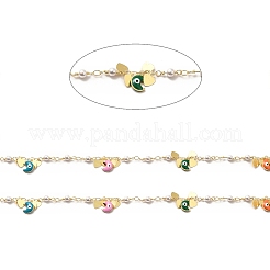 Красочная эмалированная луна с дурным глазом и латунными цепочками с сердечками CHC-A006-03G