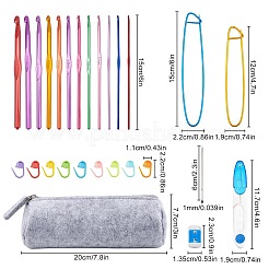 DIYジュエリーキット  アルミかぎ針編みの針とステッチホルダー付き  はさみ  プラスチックかぎ針編み行丸いステッチメーカーカウンター＆かぎ針編みロックステッチマーカーホルダー  鉄のタペストリー針とフェルトペンケース  ミックスカラー  150x3~11.5mm  ピン：2~8mm  12個/セット  1セット&nbsp;TOOL-GF0001-39