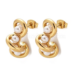 Серьги-гвоздики из пластика с имитацией жемчуга из нержавеющей стали 304 EJEW-M105-10G