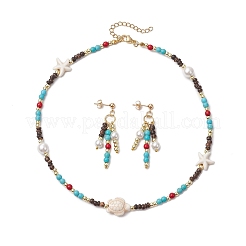 Комплект из ожерелий и серег из синтетической бирюзы для женщин SJEW-JS01317