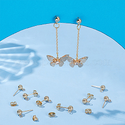 202ステンレススチールボールスタッドピアス金具50個  304ステンレススチール製イヤーナット50個付き  18KGP本金メッキ  16mm  穴：1.6mm  ピン：0.7mm&nbsp;STAS-UN0062-93