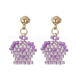 Серьги-гвоздики с подвесками из стеклянных бусин в форме короны EJEW-MZ00583