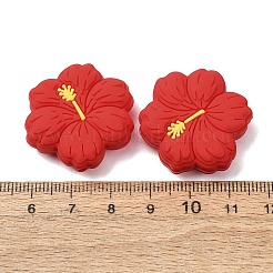 シリコンビーズ  焦点ビーズ  ハイビスカスの花  レッド  28x27x9.5mm  穴：2mm&nbsp;SL-CBACA92-01